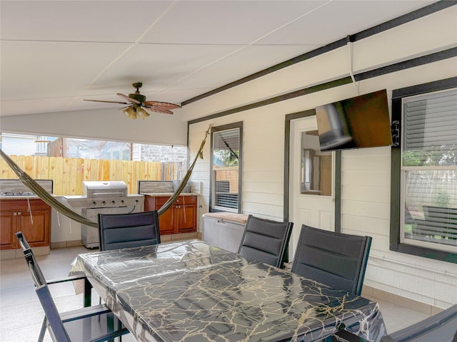 18323 River Sage Dr, Houston, TX 77084 - view of patio featuring outdoor dining area, a grill, and a ceiling fan