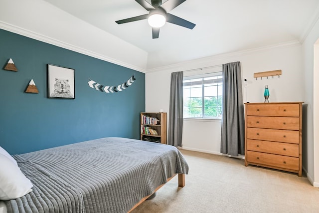 2803 Canyon Dr, Pearland, TX 77584 - carpeted bedroom featuring baseboards, ornamental molding, and ceiling fan
