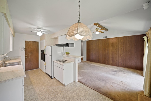 6027 Dellfern Dr, Houston, TX 77035 - kitchen featuring a sink, a ceiling fan, white appliances, and light countertops