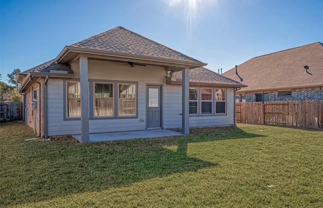 1330 Munson Valley Rd, Richmond, TX 77406 - back of house featuring ceiling fan, a patio, and a shingled roof