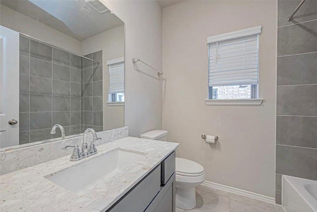 1330 Munson Valley Rd, Richmond, TX 77406 - bathroom with vanity, toilet, tile patterned flooring, baseboards, and plenty of natural light