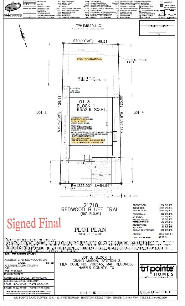 21718 Redwood Bluff Trl, Cypress, TX 77433 - survey map / technical document
