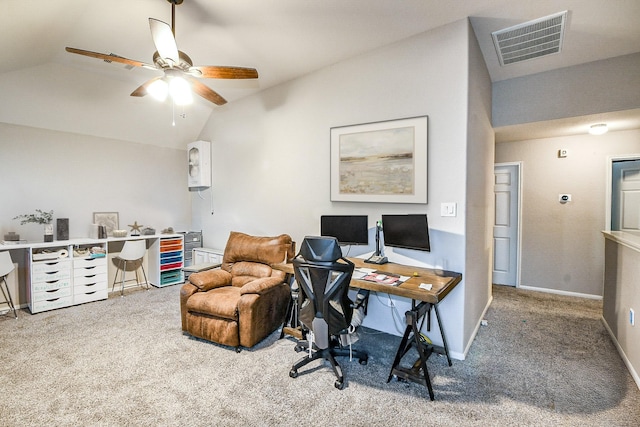 11019 Chestnut Path Way, Tomball, TX 77375 - office with lofted ceiling, carpet, ceiling fan, and baseboards