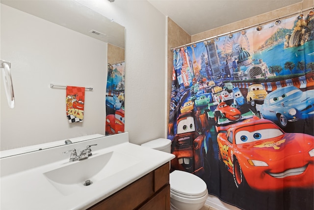 13610 Spectacled Bear Ln, Crosby, TX 77532 - bathroom featuring toilet, vanity, and a shower with curtain