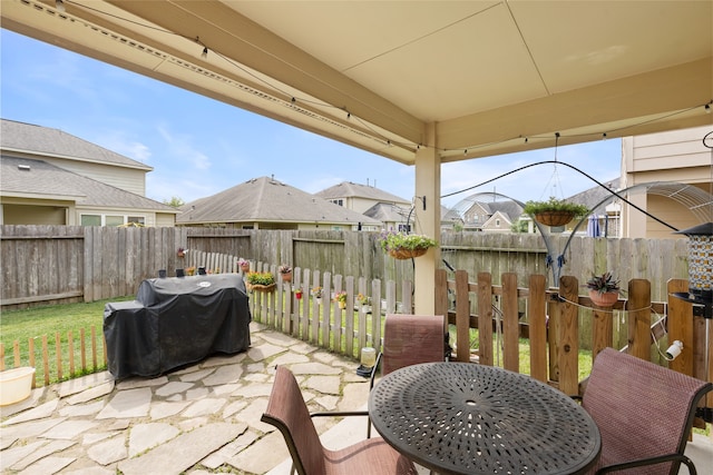 13610 Spectacled Bear Ln, Crosby, TX 77532 - fenced backyard featuring a patio area and a grill