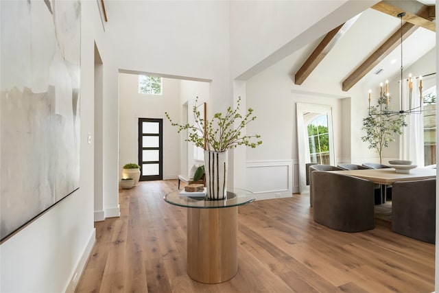 1611 Richelieu Ln, Houston, TX 77018 - foyer entrance with high vaulted ceiling, wood finished floors, and beam ceiling