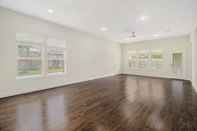 19903 Mulberry Pine Ln, Cypress, TX 77429 - empty room with a ceiling fan, dark wood-style floors, baseboards, and recessed lighting