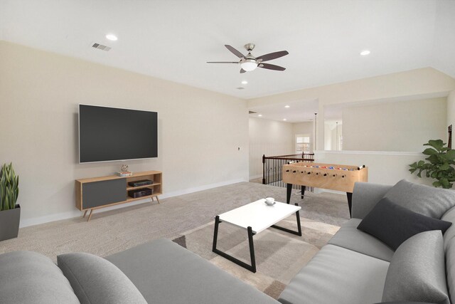 19903 Mulberry Pine Ln, Cypress, TX 77429 - carpeted living room with a ceiling fan, recessed lighting, and baseboards