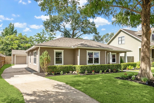 1709 Chantilly Ln, Houston, TX 77018 - view of front of property with concrete driveway, an outdoor structure, roof with shingles, and a garage