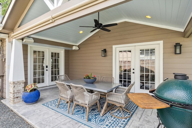 1709 Chantilly Ln, Houston, TX 77018 - view of patio / terrace featuring french doors, ceiling fan, and outdoor dining space