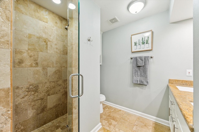 1709 Chantilly Ln, Houston, TX 77018 - bathroom with vanity, a shower stall, toilet, baseboards, and tile patterned flooring