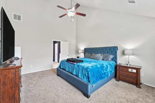 5206 Pointe Spring Xing, Spring, TX 77389 - bedroom with carpet floors, high vaulted ceiling, and ceiling fan