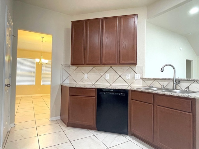 29314 Nectar Bloom Ct, Spring, TX 77386 - kitchen featuring black dishwasher, a sink, backsplash, and light tile patterned flooring
