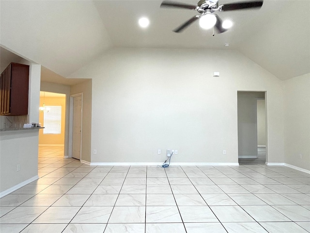 29314 Nectar Bloom Ct, Spring, TX 77386 - unfurnished living room featuring lofted ceiling, a ceiling fan, and baseboards