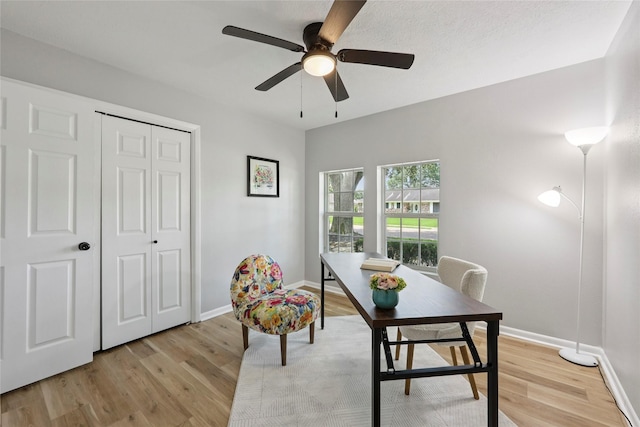 1008 N 30th St, Nederland, TX 77627 - office featuring a ceiling fan, light wood-style floors, and baseboards