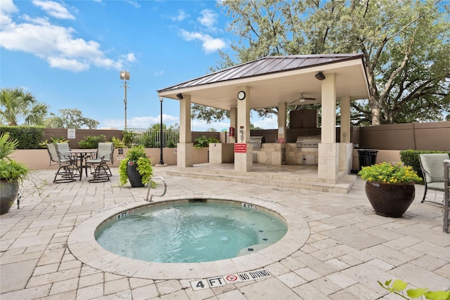 3525 Sage Rd Unit 1713, Houston, TX 77056 - view of swimming pool featuring a gazebo, a community hot tub, area for grilling, and a fenced backyard