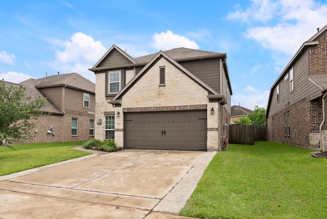 14706 Meadow Acre Trl, Houston, TX 77049 - traditional-style home with stone siding, concrete driveway, and a garage