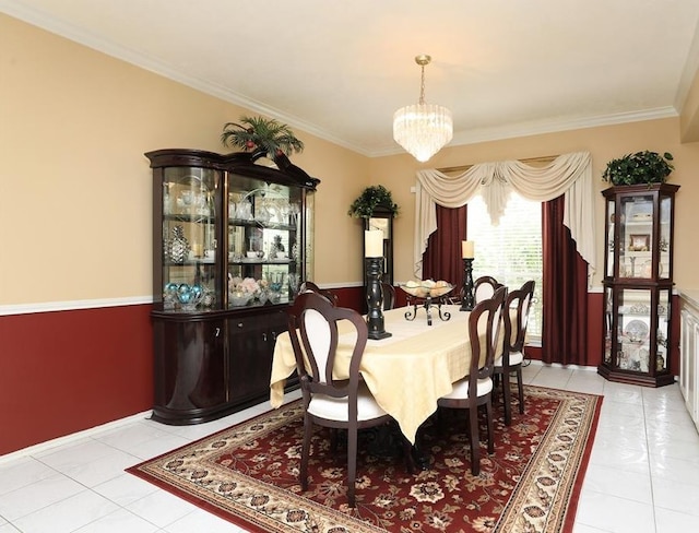 4915 Dove Springs Dr, Houston, TX 77066 - dining area featuring a chandelier, light tile patterned floors, and crown molding