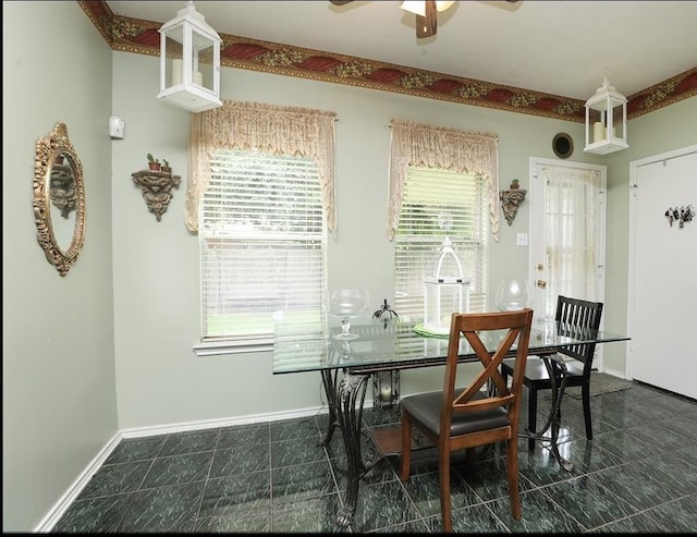 4915 Dove Springs Dr, Houston, TX 77066 - dining room featuring ceiling fan, healthy amount of natural light, and baseboards