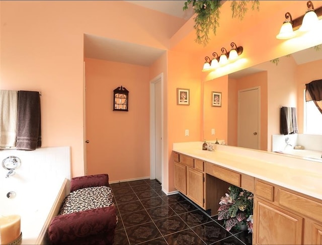 4915 Dove Springs Dr, Houston, TX 77066 - bathroom with vanity, a garden tub, and tile patterned flooring