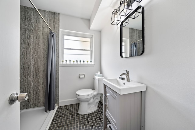 4922 Nina Lee Ln, Houston, TX 77092 - full bathroom with vanity, a shower stall, toilet, and tile patterned flooring