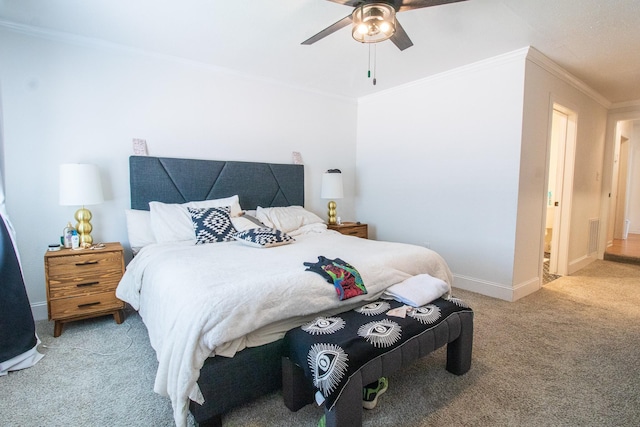 326 W 28th St, Houston, TX 77008 - bedroom with carpet, ornamental molding, baseboards, and ceiling fan