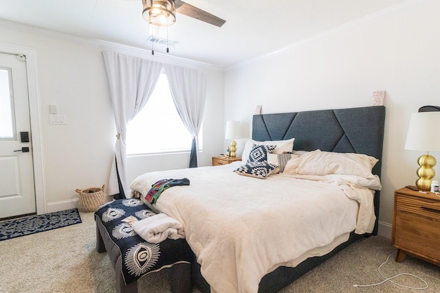 326 W 28th St, Houston, TX 77008 - carpeted bedroom with crown molding, a ceiling fan, and baseboards