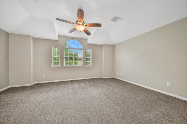 32126 Willow Creek Park, Conroe, TX 77385 - empty room with a ceiling fan, carpet flooring, and lofted ceiling