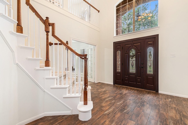 15814 Lake Loop Dr, Cypress, TX 77433 - entryway with hardwood / wood-style floors, stairway, and a towering ceiling