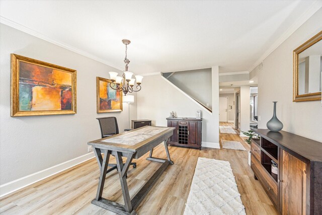 1433 Chardonnay Dr, Houston, TX 77077 - dining space featuring ornamental molding, light wood finished floors, a chandelier, and baseboards
