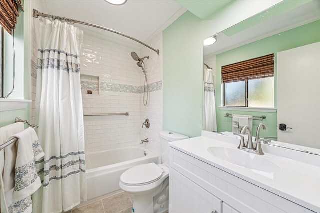 1433 Chardonnay Dr, Houston, TX 77077 - full bath featuring toilet, shower / bath combo, vanity, and tile patterned flooring