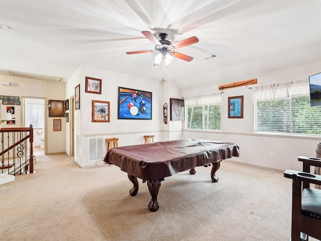 1003 Commons Waterway Dr, Huffman, TX 77336 - playroom featuring carpet floors, pool table, and ceiling fan