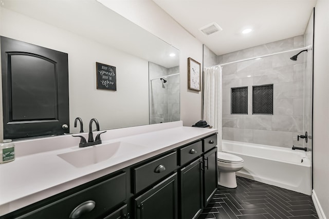 21100 Titian Dr, Magnolia, TX 77355 - bathroom featuring vanity, toilet, shower / bath combo, and recessed lighting
