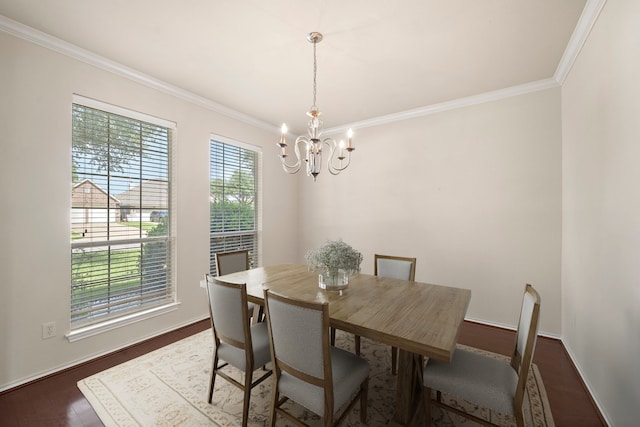 2507 Abernathy Glen Ct, Houston, TX 77014 - dining space with a chandelier, ornamental molding, and dark wood-style flooring