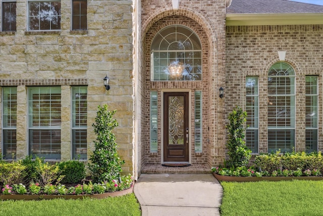 22111 Blacksburg Ct, Katy, TX 77450 - entrance to property with brick siding, roof with shingles, and stone siding