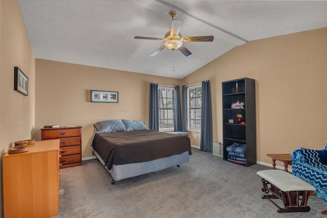 6414 Scarlet Ridge Ct, Sugar Land, TX 77479 - bedroom with vaulted ceiling, carpet floors, baseboards, and a ceiling fan
