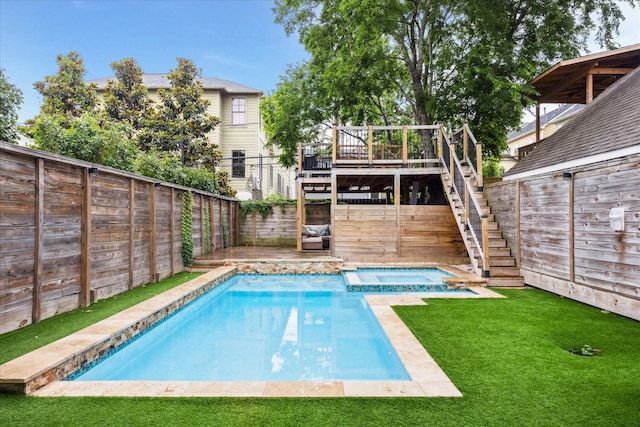 540 W 26th St Unit B, Houston, TX 77008 - view of swimming pool featuring stairs, a wooden deck, and a pool with connected hot tub