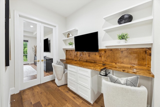 540 W 26th St Unit B, Houston, TX 77008 - office area with built in study area, wood finished floors, and french doors