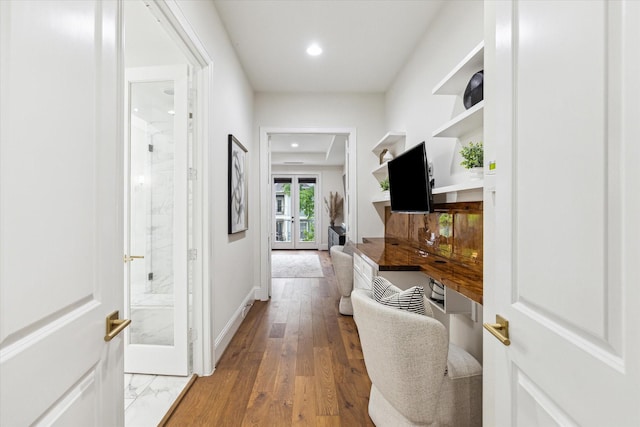 540 W 26th St Unit B, Houston, TX 77008 - hall featuring a desk, recessed lighting, baseboards, and wood finished floors