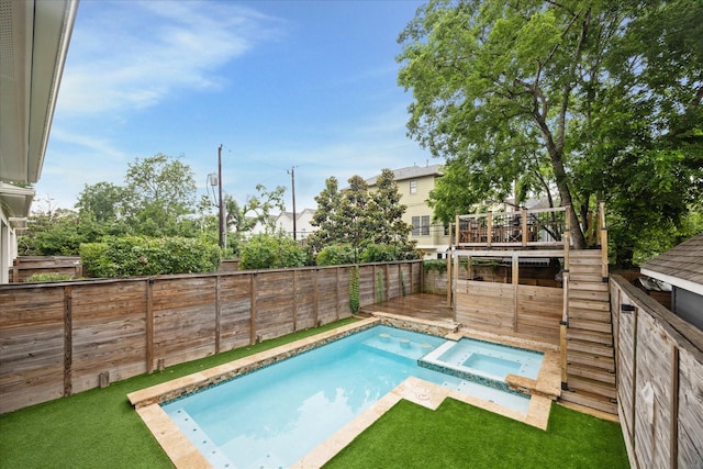 540 W 26th St Unit B, Houston, TX 77008 - view of pool featuring a deck, a fenced backyard, and a pool with connected hot tub