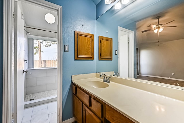 3419 Gladwyne Ln, La Porte, TX 77571 - full bath with vanity, ceiling fan, and walk in shower