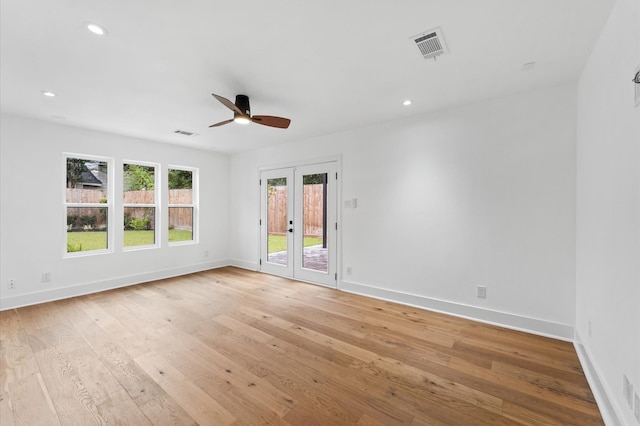 1100 S Shepherd Dr, Houston, TX 77019 - unfurnished room with french doors, a ceiling fan, light wood-type flooring, and recessed lighting