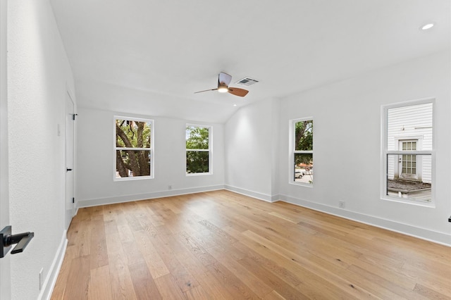 1100 S Shepherd Dr, Houston, TX 77019 - spare room with a ceiling fan, light wood finished floors, recessed lighting, and vaulted ceiling