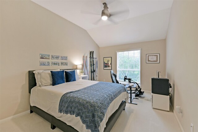 19538 Salt Grass Meadow Dr, Cypress, TX 77433 - carpeted bedroom with baseboards, lofted ceiling, and a ceiling fan