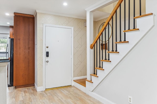 811 Lovett Blvd Unit 26, Houston, TX 77006 - entryway with recessed lighting, wood finished floors, and stairway