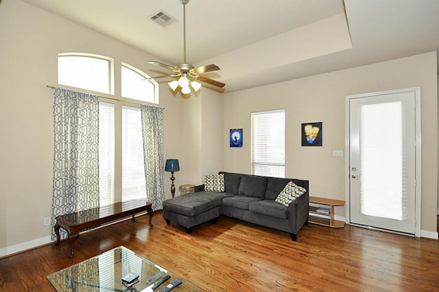 2366 Bastrop St, Houston, TX 77004 - living area featuring wood finished floors, ceiling fan, and baseboards