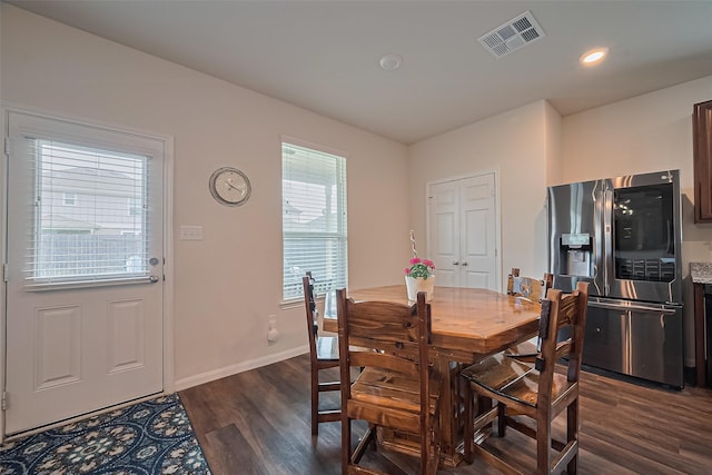 23834 Thistle Spud Ln, Hockley, TX 77447 - dining area featuring dark wood-style flooring, baseboards, and recessed lighting