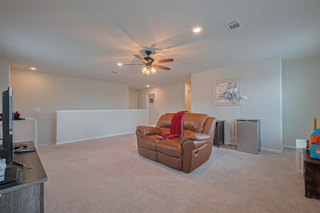 23834 Thistle Spud Ln, Hockley, TX 77447 - living area featuring a ceiling fan, light colored carpet, baseboards, and recessed lighting