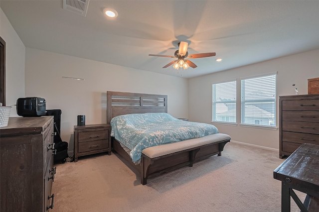 23834 Thistle Spud Ln, Hockley, TX 77447 - bedroom with light colored carpet, a ceiling fan, baseboards, and recessed lighting