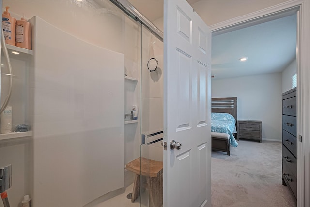 23834 Thistle Spud Ln, Hockley, TX 77447 - full bath featuring a shower stall, baseboards, ensuite bathroom, and recessed lighting